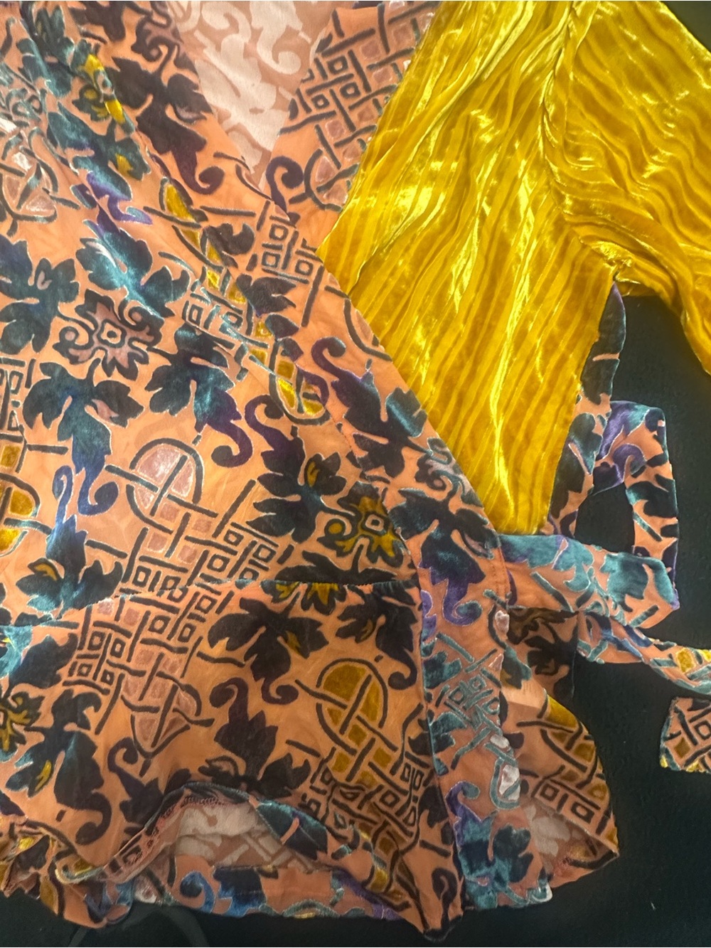 Moulinete Soeurs Velvet Mixed-Print Wrap Top in Mustard and Rust NWOT - Picture 5 of 7